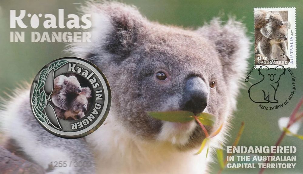 2024 Koalas in Danger - Endangered in the ACT Limited Edition Medallion & Stamp Cover PNC