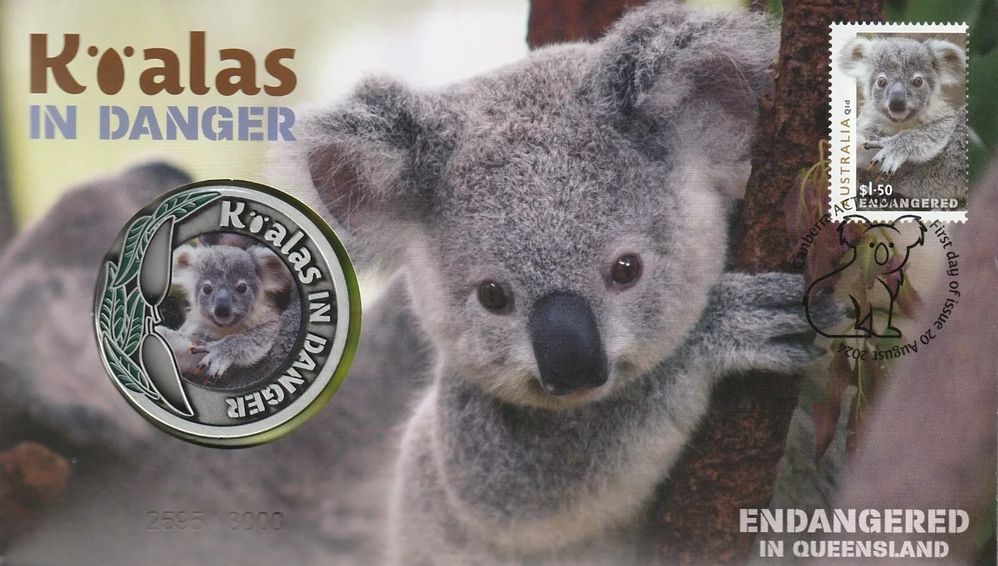 2024 Koalas in Danger - Endangered in the QLD Limited Edition Medallion & Stamp Cover PNC